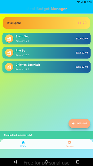 Meal Budget Manager Screenshot 0
