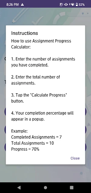 Assignment Progress Calculator Screenshot 2