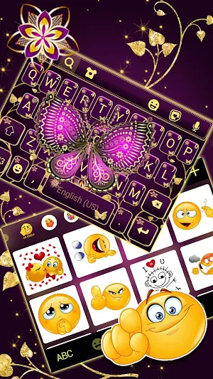 Purple Gold Butterflies Keyboard Theme Screenshot 2