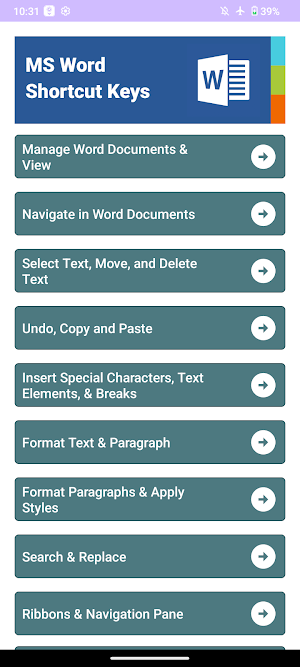 Word Shortcut Keys Screenshot 0