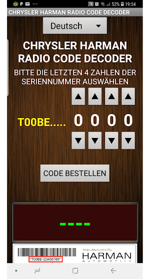 Chrysler Harman T00BE Serial Radio Code Decoder Screenshot 0