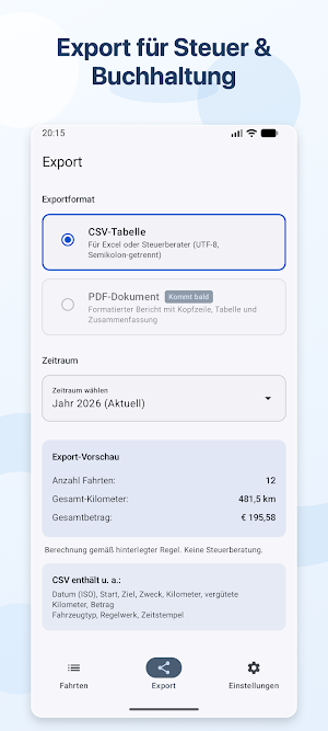 KM Geld – Fahrtenbuch Screenshot 2