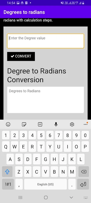 Degrees to Radians Calculator Screenshot 1