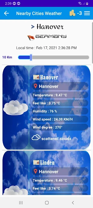 Nearby cities weather Screenshot 1