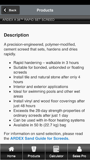 ARDEX Americas Product Calc. Screenshot 2