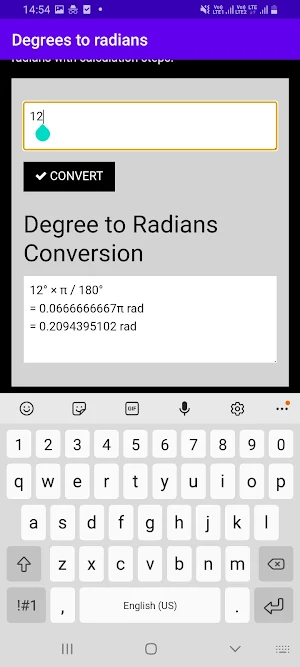 Degrees to Radians Calculator Screenshot 3