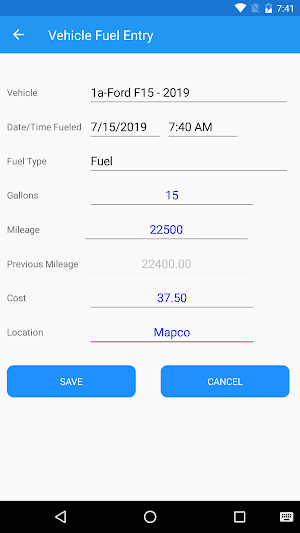 SACS Vehicle Maintenance Screenshot 2