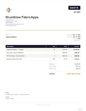 Drumblow Invoice Screenshot 0