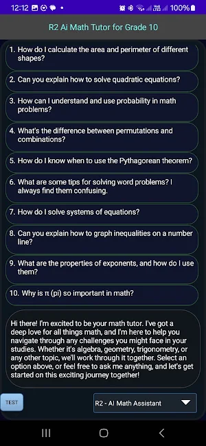 R2 Ai Math Tutor for Grade 10 Screenshot 1