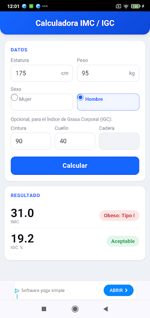 Calculadora IMC e IGC Screenshot 2