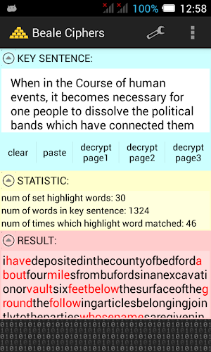 Beale Ciphers Screenshot 0