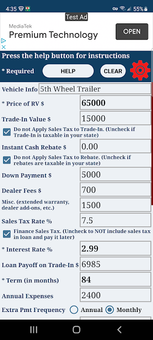 RV Loan Payment Calculator Screenshot 2