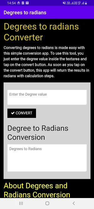 Degrees to Radians Calculator Screenshot 0