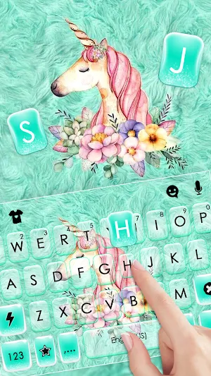 Floral Cyan Unicorn Keyboard Background Screenshot 1