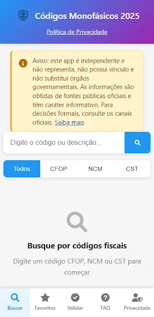 Códigos Monofásicos 2025 Screenshot 0