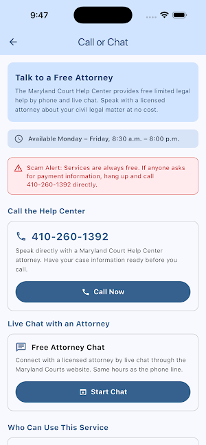 MD Court Help App Screenshot 2