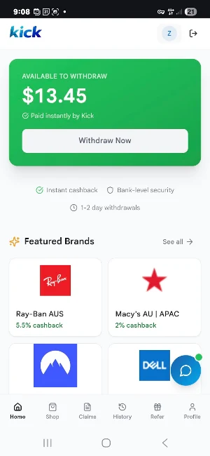 Kick Cashback: Fast Rewards Screenshot 1