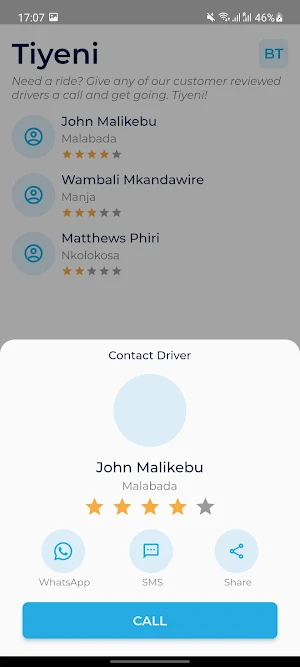Tiyeni: Malawian taxi ride app Screenshot 1