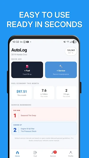 AutoLog Fuel & Service Tracker Screenshot 1