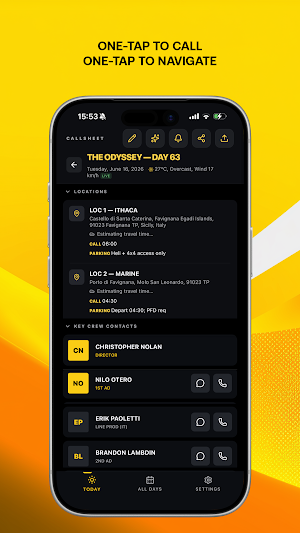 Callsheet Screenshot 1