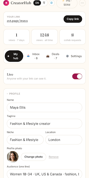 CreatorHub: Bio Link & Deals Screenshot 0