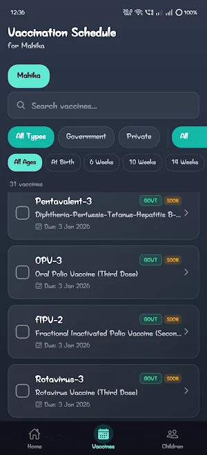 Baby Vaccination Tracker Screenshot 1