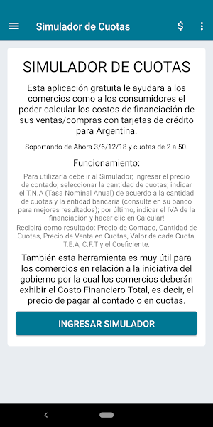 Simulador de Financiación en Cuotas Argentina Screenshot 0