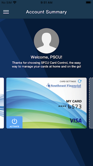 SFCU Card Control Screenshot 1