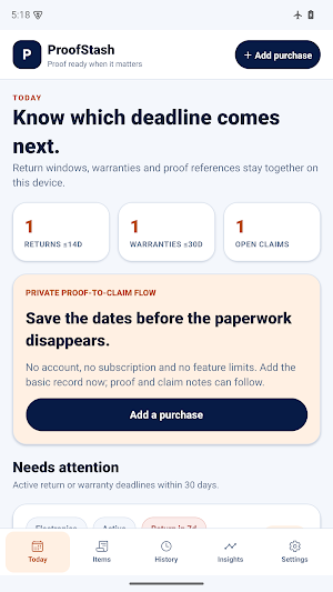 ProofStash Warranty Tracker Screenshot 0