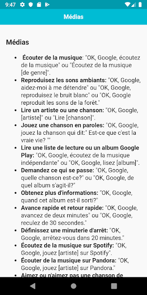 Commandes pour Google Home Screenshot 2