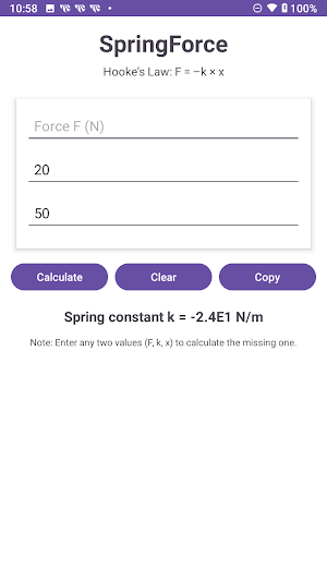 Hooke’s Law Calculator Screenshot 2