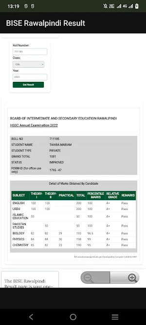 BISE Rawalpindi Result Check Screenshot 3