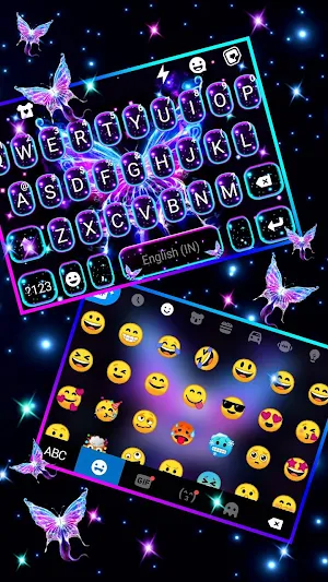 Shiny Neon Butterfly Keyboard Theme Screenshot 2