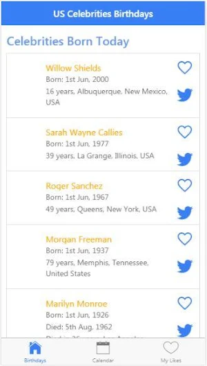 Celebrity Birthdays - USA Screenshot 0