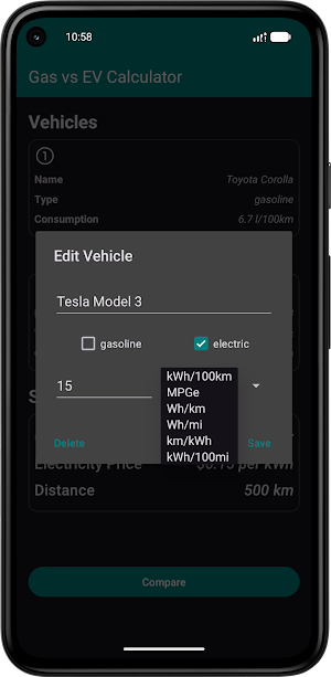 Gas Vs EV Fuel Cost Calculator Screenshot 3