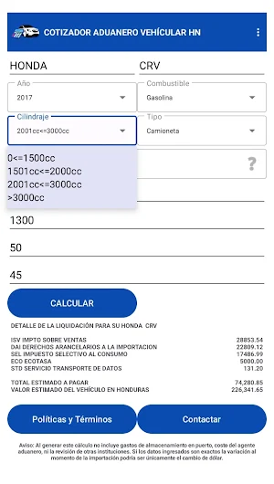 Cotizador Aduanero HN Screenshot 3
