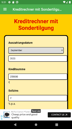 Darlehensrechner Sondertilgung Screenshot 3