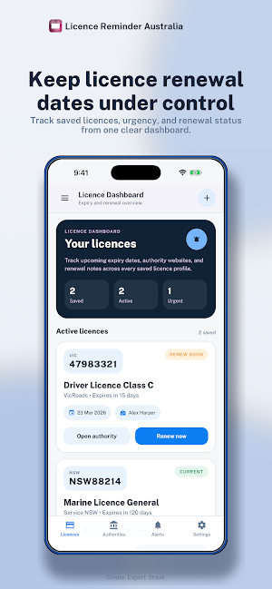 Licence Renewal Reminder AU Screenshot 0