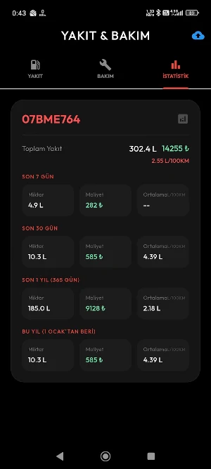 Yakıt ve Bakım Takip Screenshot 3