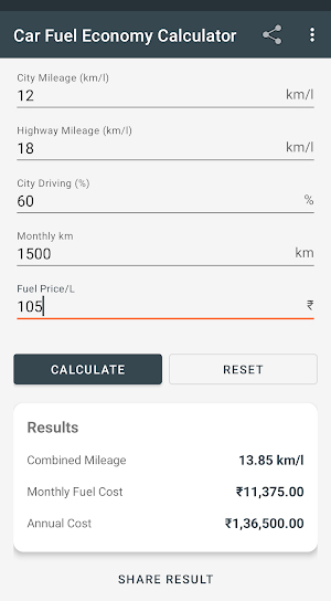 Car Fuel Economy Calculator Screenshot 2