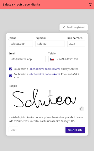 Salutea - registrace klientů Screenshot 3