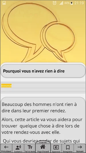 Les bons sujets de quoi parler avec une fille Screenshot 1