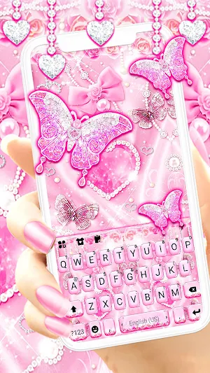 Pink Girly Butterfly Keyboard Background Screenshot 0