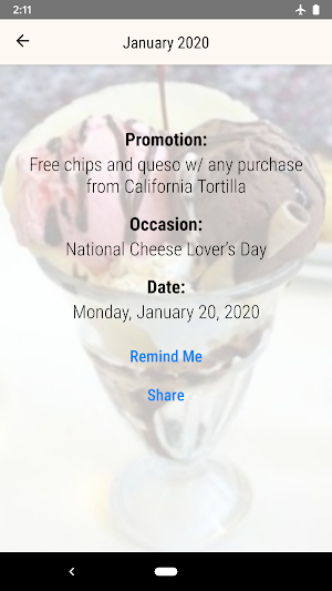 Daily Food Calendar Screenshot 3