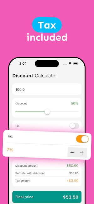 Discounts Tips Tax Calculator Screenshot 1