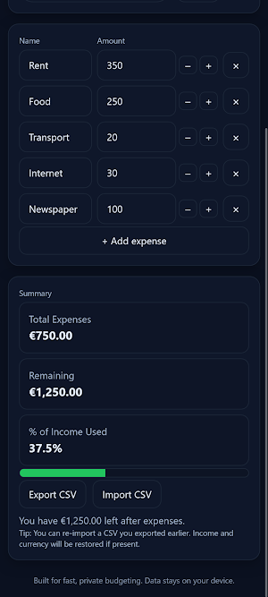 Monthly Budget Calculator Screenshot 3