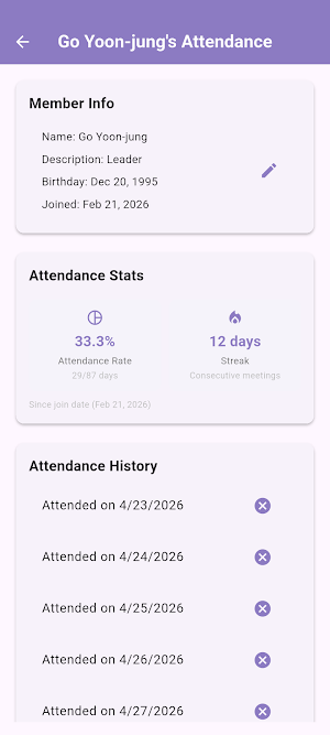 Group Attendance Tracker Screenshot 1