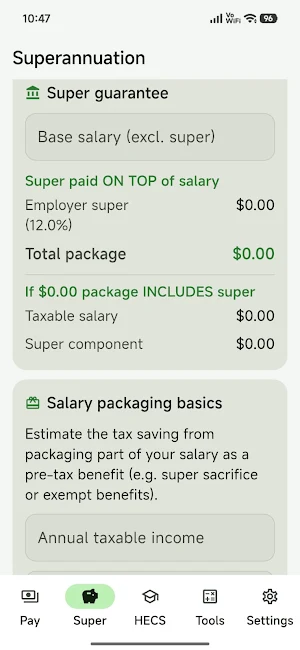Australia Tax & Super Calc Screenshot 2