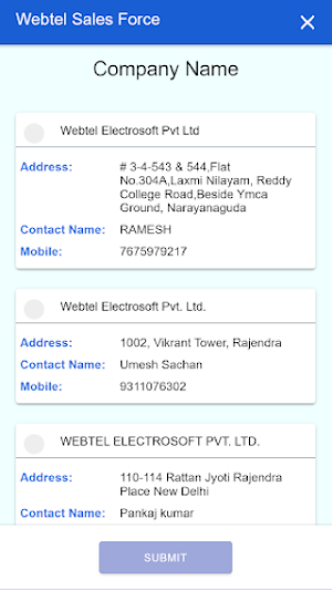 Webtel Sales Force Screenshot 1
