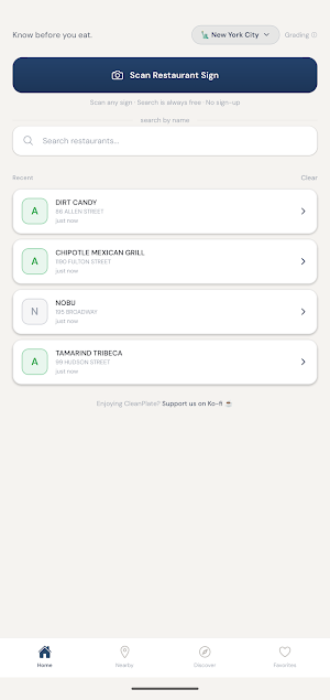 CleanPlate: Restaurant Grades Screenshot 0